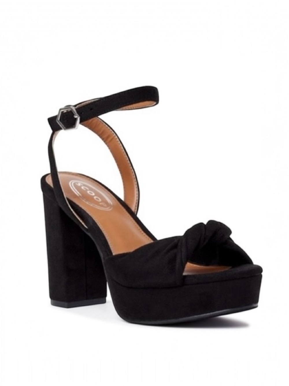 Women's Elegant Black Faux Suede Platform Knot Heels Size 8
